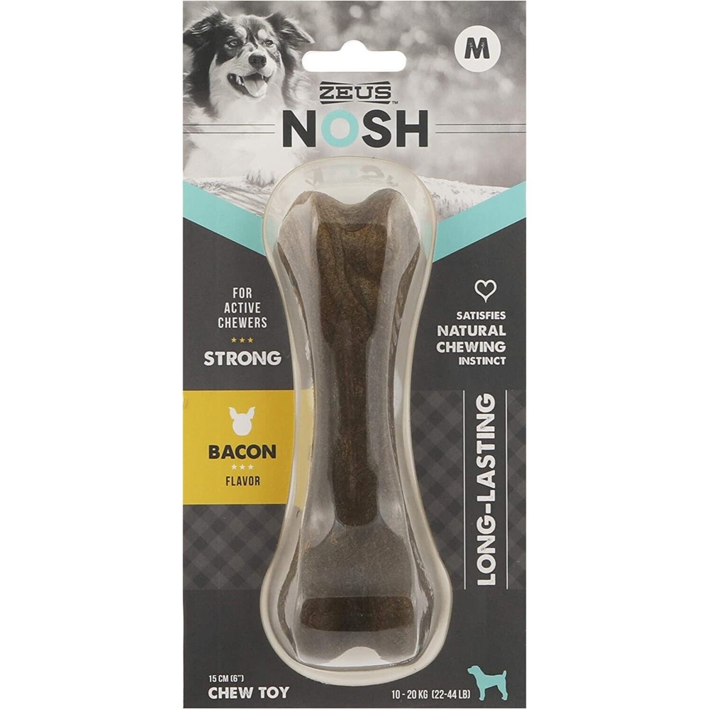 ZEUS Nosh Strong Chew Bones Toys Medium Dogs Aggressive Chewers Bacon Flavor